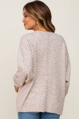 Beige Speckled Knit Open Front Maternity Cardigan