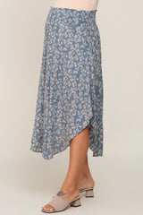 Blue Floral Round Hem Maternity Midi Skirt