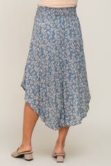 Blue Floral Round Hem Maternity Midi Skirt