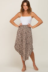 Mocha Floral Round Hem Midi Skirt