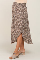 Mocha Floral Round Hem Maternity Midi Skirt