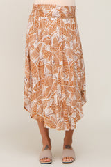 Camel Leaf Print Maternity Midi Skirt