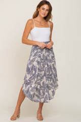 Blue Leaf Print Maternity Midi Skirt