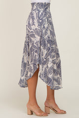 Blue Leaf Print Midi Skirt