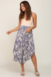 Blue Leaf Print Maternity Midi Skirt