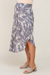 Blue Leaf Print Maternity Midi Skirt