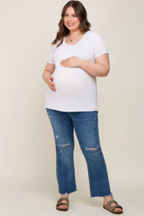 Blue Distressed Crop Maternity Plus Jeans