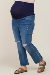 Blue Distressed Crop Maternity Plus Jeans