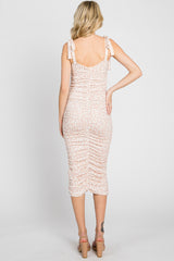 Light Pink Animal Print Ruched Shoulder Tie Dress