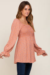 Peach Floral Smocked Square Neck Top