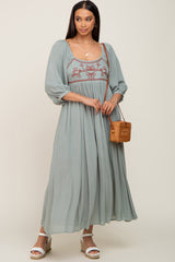 Mint Embroidered 3/4 Sleeve Maternity Maxi Dress