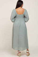 Mint Embroidered 3/4 Sleeve Maxi Dress