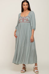 Mint Embroidered 3/4 Sleeve Maxi Dress