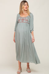 Mint Embroidered 3/4 Sleeve Maternity Maxi Dress