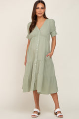 Mint Button Down Short Sleeve Maternity Dress