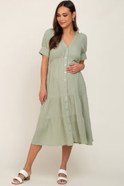 Mint Button Down Short Sleeve Maternity Dress