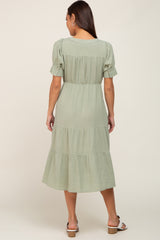 Mint Button Down Short Sleeve Maternity Dress