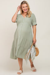 Mint Button Down Short Sleeve Plus Maternity Dress