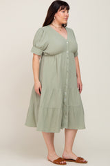 Mint Button Down Short Sleeve Plus Dress