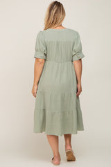 Mint Button Down Short Sleeve Plus Maternity Dress