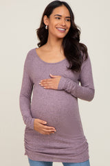 Mauve Brushed Knit Ruched Maternity Top