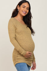 Yellow Brushed Knit Ruched Maternity Top