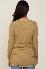 Yellow Brushed Knit Ruched Maternity Top