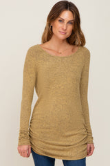 Yellow Brushed Knit Ruched Maternity Top