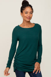 Forest Green Brushed Knit Ruched Top