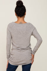 Beige Brushed Knit Ruched Top