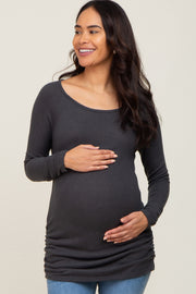 Charcoal Brushed Knit Ruched Maternity Top