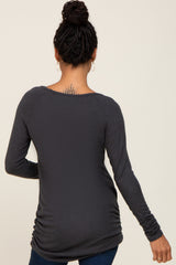 Charcoal Brushed Knit Ruched Top