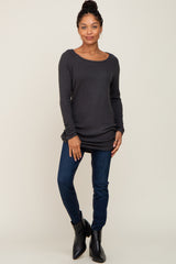 Charcoal Brushed Knit Ruched Top