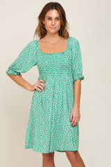 Green Floral Smocked Square Neck Maternity Dress