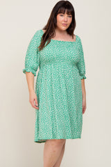 Green Floral Smocked Square Neck Maternity Plus Dress