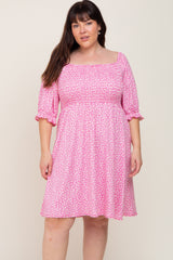 Pink Floral Smocked Square Neck Maternity Plus Dress