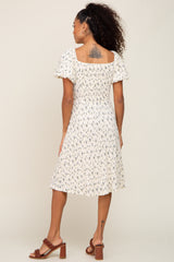 Ivory Smocked Floral Puff Sleeve Dress