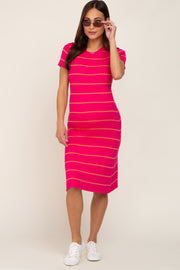 Fuchsia Striped Ribbed Fitted Maternity Sweater Dress