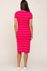 Fuchsia Striped Ribbed Fitted Maternity Sweater Dress