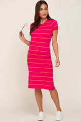 Fuchsia Striped Ribbed Fitted Maternity Sweater Dress