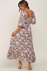 Blue Multi-Color Floral Maternity Maxi Dress