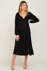 Black Twist V-Neck Front Cutout Maternity Midi Dress