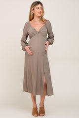 Olive Twist V-Neck Front Cutout Maternity Midi Dress