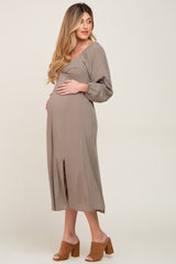 Olive Twist V-Neck Front Cutout Maternity Midi Dress