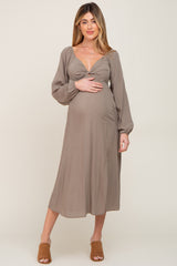 Olive Twist V-Neck Front Cutout Maternity Midi Dress