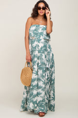 Green Leaf Print Strapless Front Tie Maternity Maxi Dress