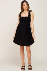 Black Smocked Eyelet Maternity Dress