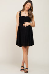 Black Smocked Eyelet Maternity Dress