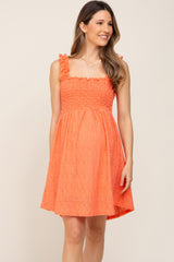 Coral Smocked Eyelet Maternity Dress