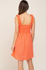 Coral Smocked Eyelet Maternity Dress